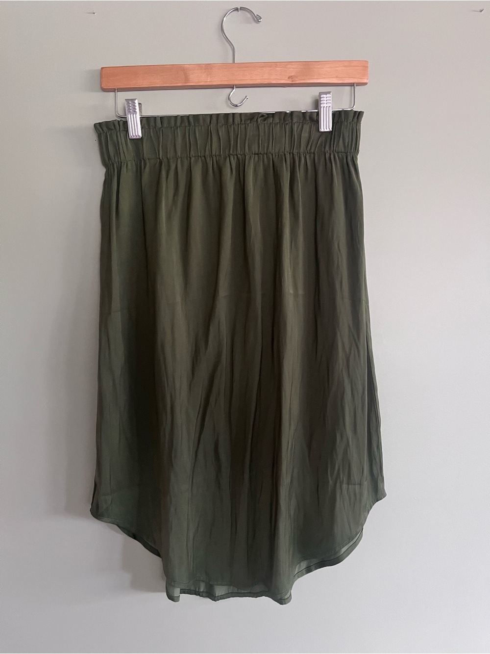 LOFT Olive Green Elastic-Waist High-Low Midi Skirt